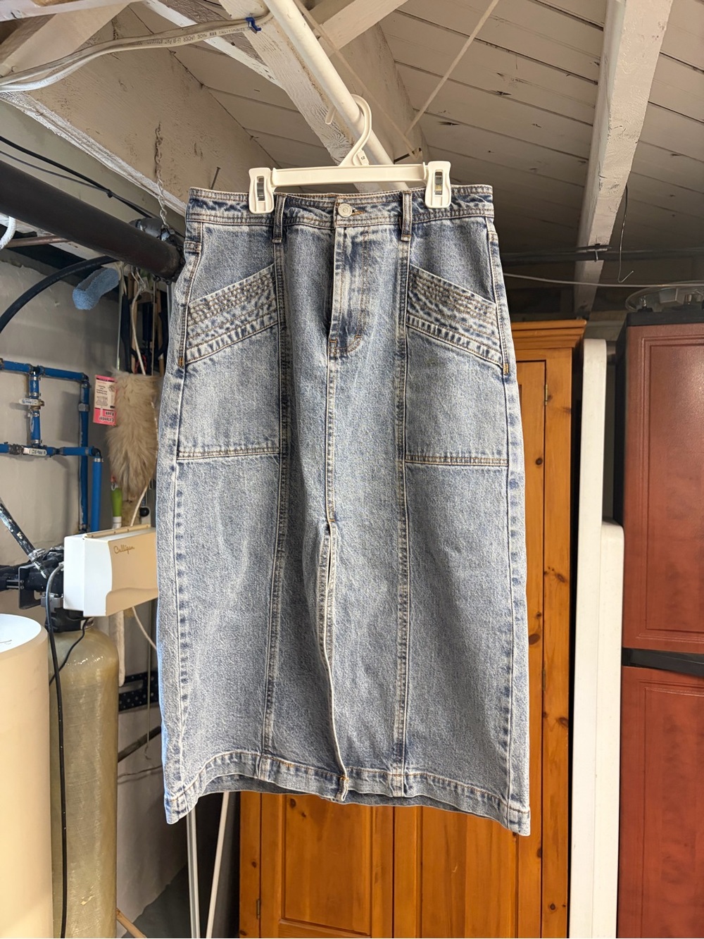 Habitual Light Blue Washed Denim Skirt with Contrast Stitching
